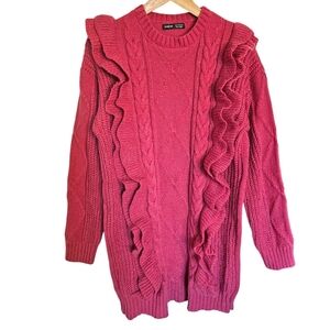 Shein‎ pink ruffled tunic sweater